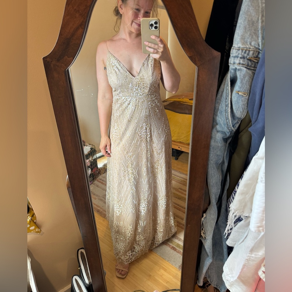 Showpo backless gold glitter floor length gown